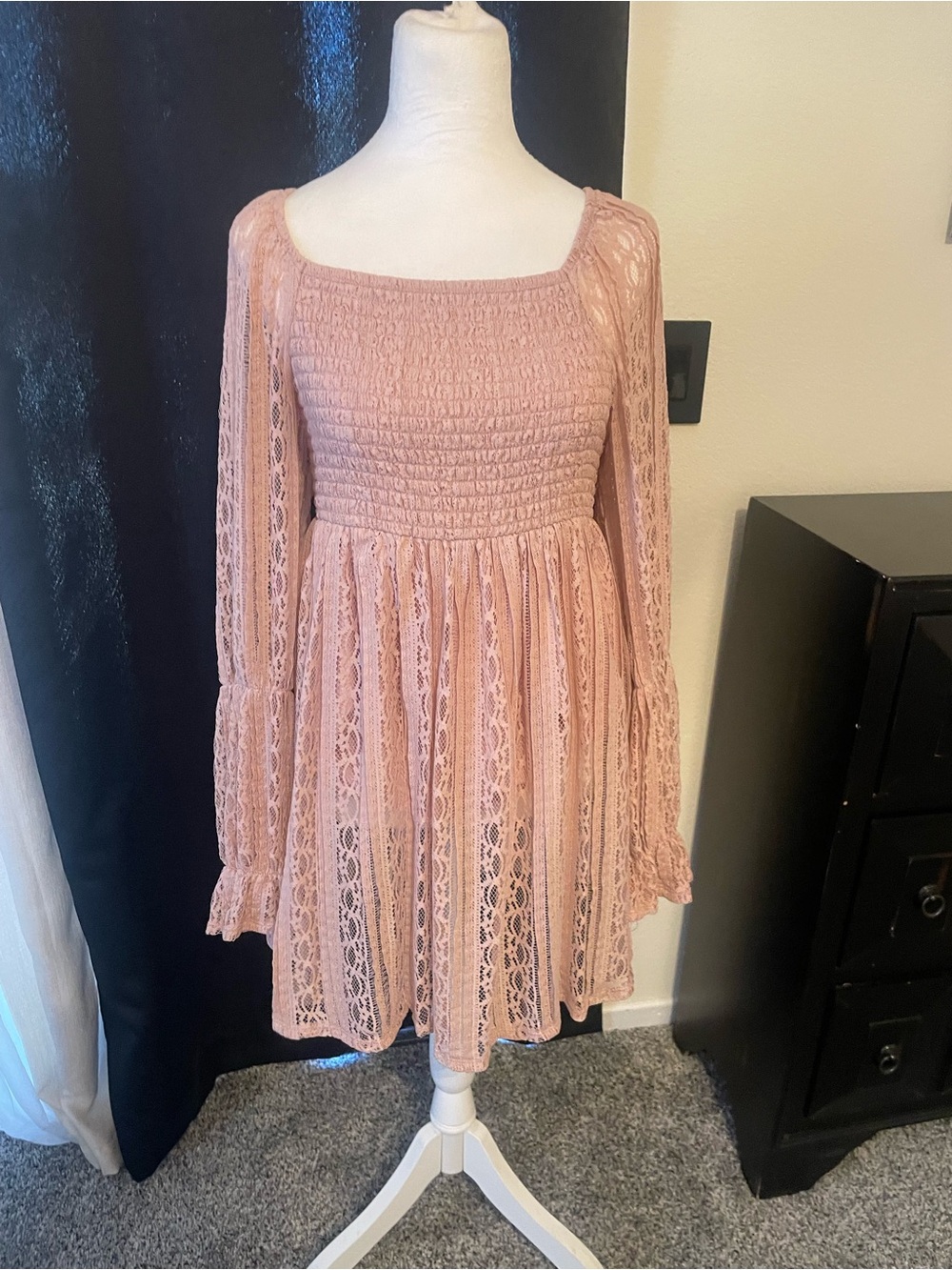 Celebrity Pink Dusty Rose Lace Smocked Mini Dress